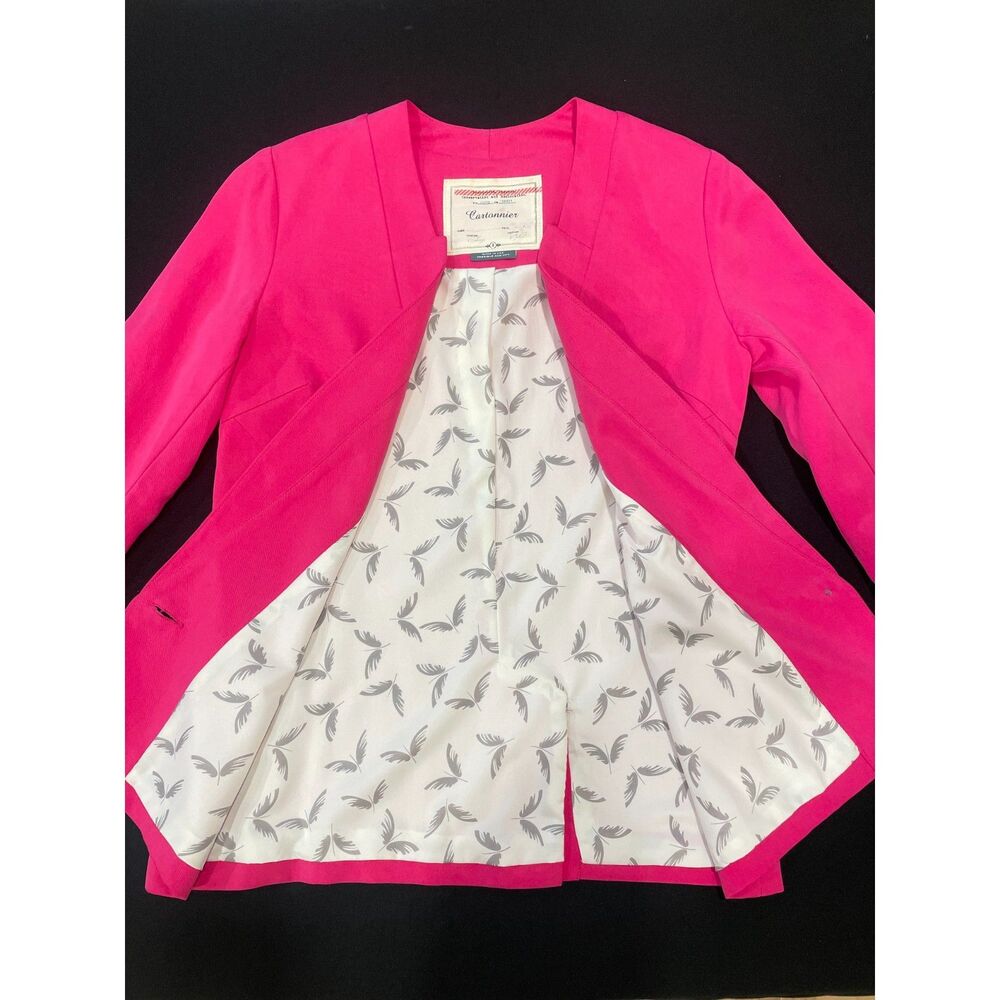 ~ Anthropologie Sz 0 Cartonnier Blazer Pink 3/4 Ruched Sleeve Notch Collar